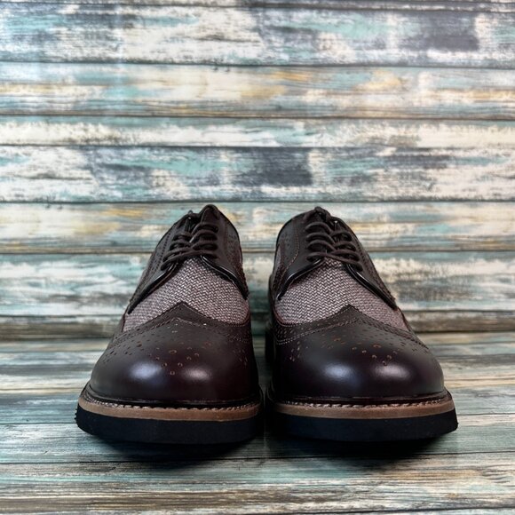 GH Bass Bremmer Mens 10D Oxfords Dress Shoes Wingtip Herringbone Brown Leather - Picture 3 of 13